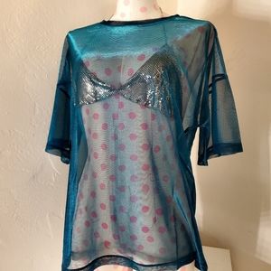 Sheer Metallic Blue & Black Top